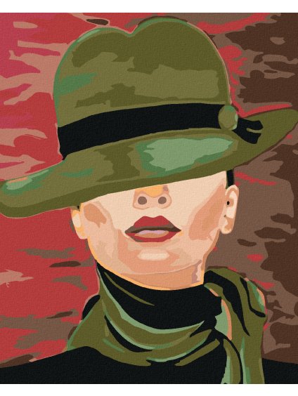 Diamantové maľovanie - ŽENA V ZELENOM KLOBÚKU (Rámovanie bez rámu a bez vypnutia plátna, Rozmer 40x50 cm)