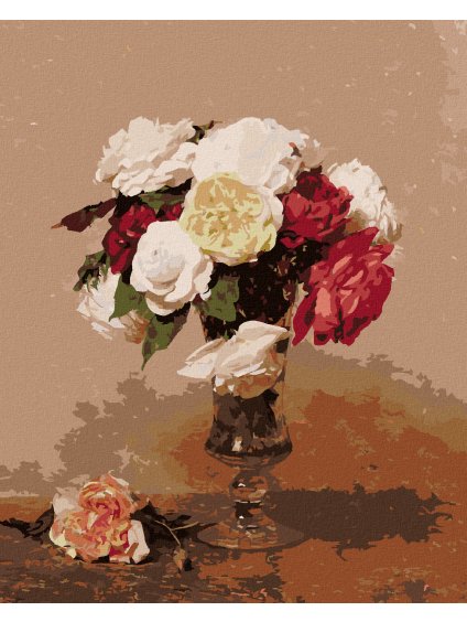 Diamantové maľovanie - VÁZA S RUŽAMI (HENRI FANTIN-LATOUR) (Rámovanie bez rámu a bez vypnutia plátna, Rozmer 40x50 cm)