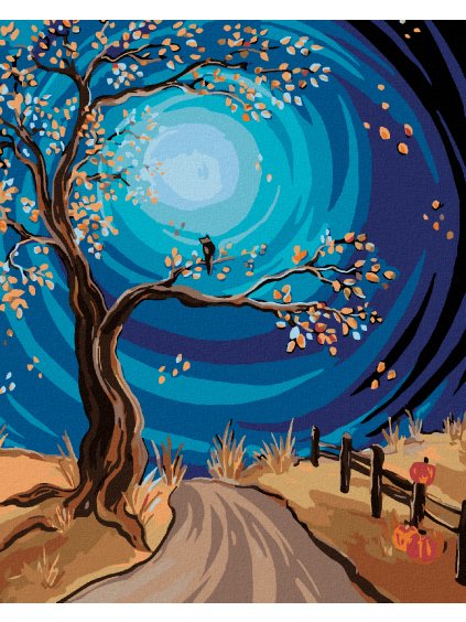 Diamantové maľovanie - STROM PRI CESTE (Rámovanie bez rámu a bez vypnutia plátna, Rozmer 40x50 cm)