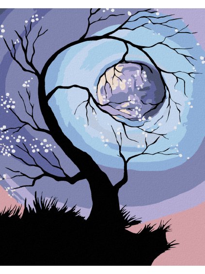 Diamantové maľovanie - STROM V MOCI SPLNU (Rámovanie bez rámu a bez vypnutia plátna, Rozmer 40x50 cm)