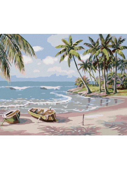 Diamantové maľovanie - VESLICA NA PLÁŽI (Rámovanie bez rámu a bez vypnutia plátna, Rozmer 40x50 cm)