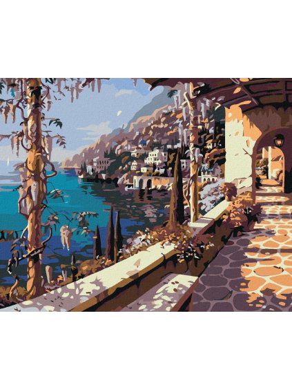 Diamantové maľovanie - PRECHÁDZKA NAD POBREŽÍM (Rámovanie bez rámu a bez vypnutia plátna, Rozmer 40x50 cm)