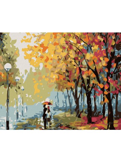 Diamantové maľovanie - JESENNÝ DÁŽĎ (Rámovanie bez rámu a bez vypnutia plátna, Rozmer 40x50 cm)