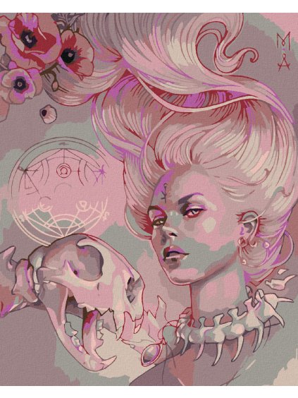 Diamantové maľovanie - RUŽOVÁ ŽENA S LEBKOU (Rámovanie bez rámu a bez vypnutia plátna, Rozmer 40x50 cm)