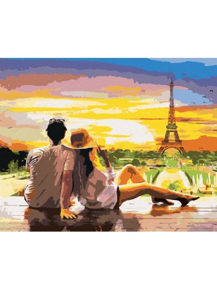 Diamantové maľovanie - MLADÝ PÁR V PARÍŽI U EIFFELOVEJ VEŽE (Rámovanie bez rámu a bez vypnutia plátna, Rozmer 40x50 cm)