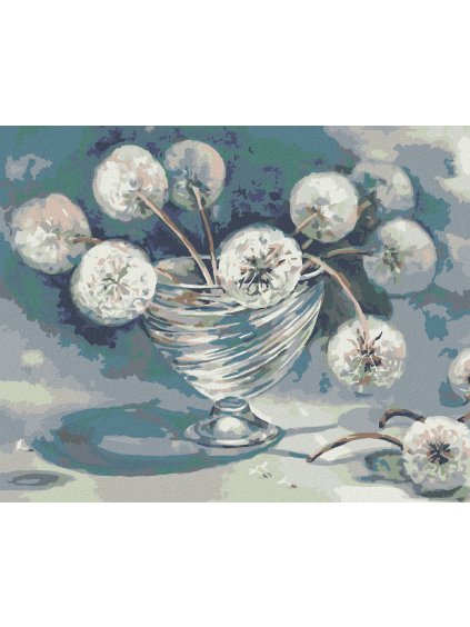 Diamantové maľovanie - PÚPAVY V SKLENENEJ VÁZE (Rámovanie bez rámu a bez vypnutia plátna, Rozmer 40x50 cm)