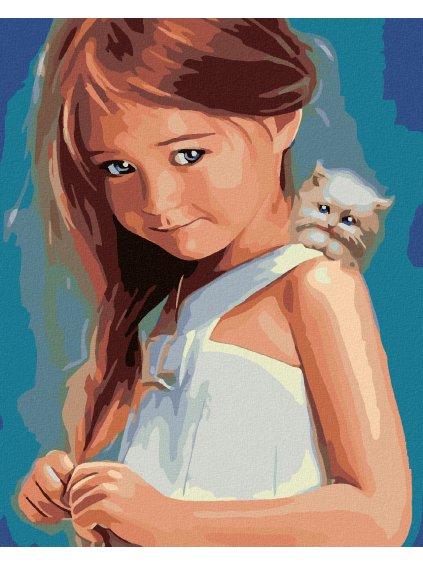 Diamantové maľovanie - DIEVČATKO S MAČIČKOU (Rámovanie bez rámu a bez vypnutia plátna, Rozmer 40x50 cm)