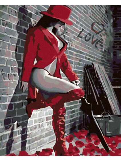 Diamantové maľovanie - DÁMA V ČERVENOBIELOM (Rámovanie bez rámu a bez vypnutia plátna, Rozmer 40x50 cm)