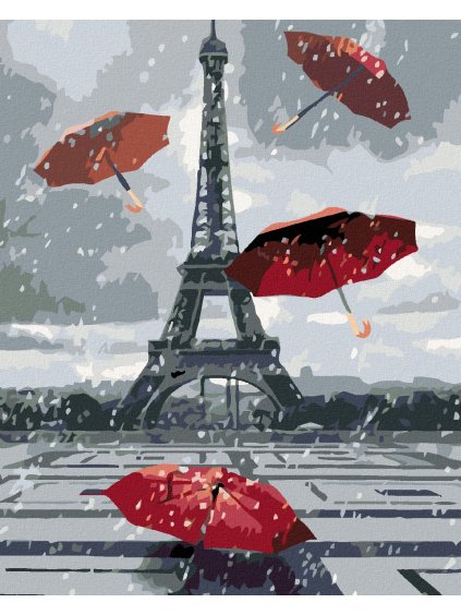 Diamantové maľovanie - EIFFELOVKA A DÁŽDNIKY (Rámovanie bez rámu a bez vypnutia plátna, Rozmer 40x50 cm)