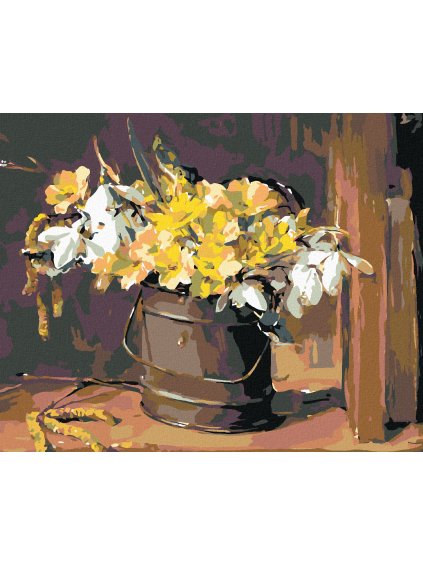 Diamantové maľovanie - LÚČNE KVETY VO VEDIERKU (Rámovanie bez rámu a bez vypnutia plátna, Rozmer 40x50 cm)