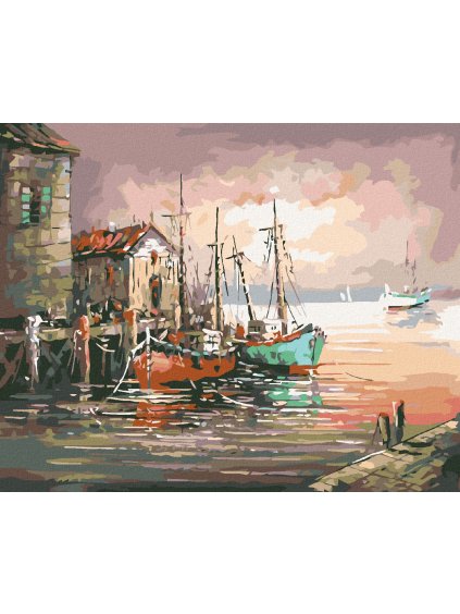 Diamantové maľovanie - LODE V STAROM PRÍSTAVISKU (Rámovanie bez rámu a bez vypnutia plátna, Rozmer 40x50 cm)