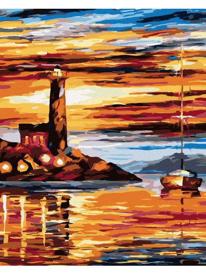 Diamantové maľovanie - MAJÁK A PLACHETNICE (Rámovanie bez rámu a bez vypnutia plátna, Rozmer 40x50 cm)