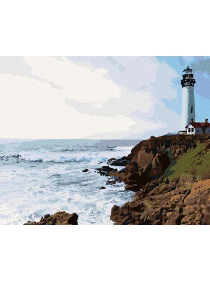 Diamantové maľovanie - MAJÁK NA SKALE A VLNY (Rámovanie bez rámu a bez vypnutia plátna, Rozmer 40x50 cm)