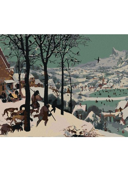 Diamantové maľovanie - LOVCI V SNEHU (PIETER BRUEGEL) (Rámovanie bez rámu a bez vypnutia plátna, Rozmer 40x50 cm)