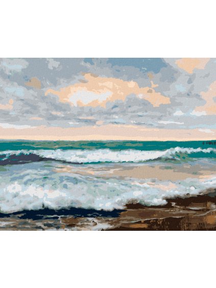 Diamantové maľovanie - PLÁŽ S VEĽKÝMI VLNAMI (Rámovanie bez rámu a bez vypnutia plátna, Rozmer 40x50 cm)
