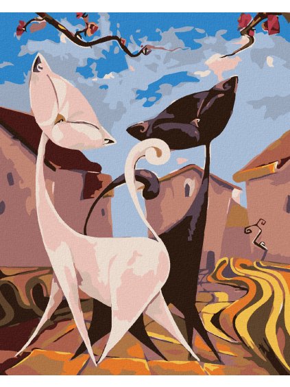 Diamantové maľovanie - MAČIČKY NA VYCHÁDZKE MESTOM (Rámovanie bez rámu a bez vypnutia plátna, Rozmer 40x50 cm)