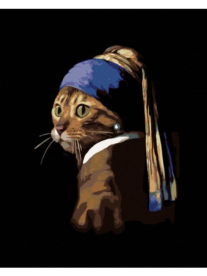 Diamantové maľovanie - MAČKA AKO DIEVČA S PERLOU (Rámovanie bez rámu a bez vypnutia plátna, Rozmer 40x50 cm)