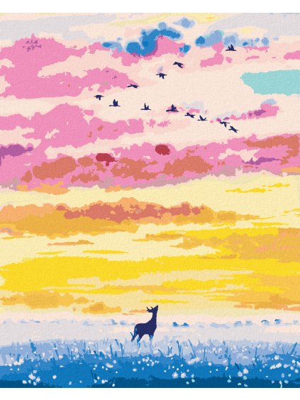 Diamantové maľovanie - JELEŇ V DIVOKOM POLI ZA SÚMRAKU (Rámovanie bez rámu a bez vypnutia plátna, Rozmer 40x50 cm)