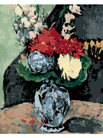 Diamantové maľovanie - DAHLIE V DELFTSKEJ VÁZE (P. CÉZANNE) (Rámovanie bez rámu a bez vypnutia plátna, Rozmer 40x50 cm)