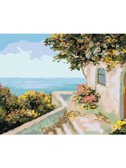 Diamantové maľovanie - DOMČEK PRI MORI (Rámovanie bez rámu a bez vypnutia plátna, Rozmer 40x50 cm)
