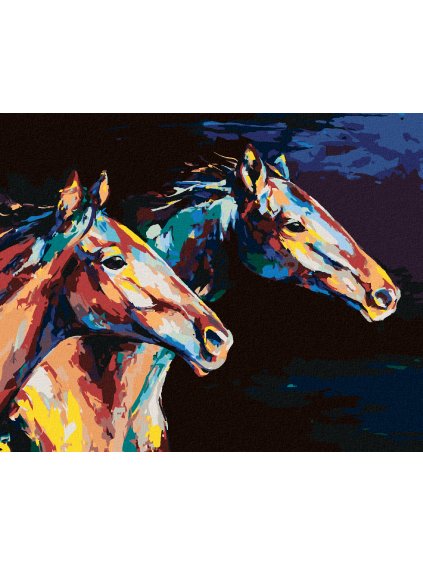 Diamantové maľovanie - DVA FAREBNÉ KONE V BEHU (Rámovanie bez rámu a bez vypnutia plátna, Rozmer 40x50 cm)