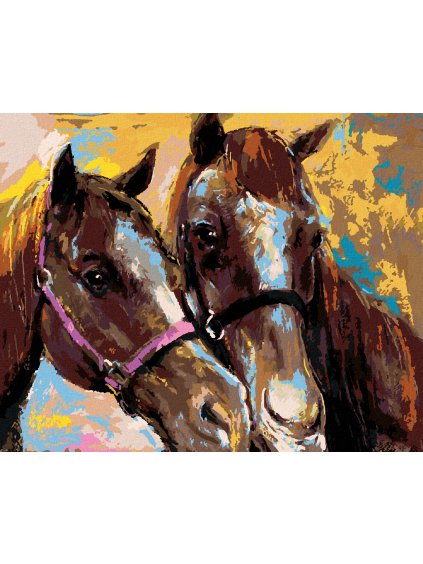 Diamantové maľovanie - DVA HNEDÉ KONE (Rámovanie bez rámu a bez vypnutia plátna, Rozmer 40x50 cm)