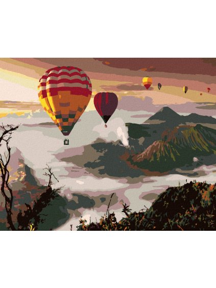 Diamantové maľovanie - HOROVZDUŠNÉ BALÓNY NAD SOPKOU MOUNT BROMO (Rámovanie bez rámu a bez vypnutia plátna, Rozmer 40x50 cm)