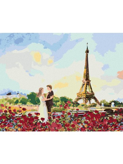 Diamantové maľovanie - EIFFELOVA VEŽA A RUŽA (Rámovanie bez rámu a bez vypnutia plátna, Rozmer 40x50 cm)