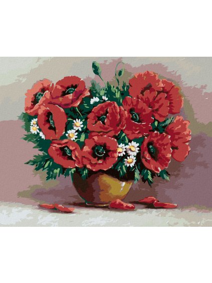Diamantové maľovanie - ČERVENÉ KVETY V HNEDEJ VÁZE (Rámovanie bez rámu a bez vypnutia plátna, Rozmer 40x50 cm)