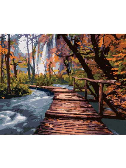 Diamantové maľovanie - DREVENÁ PROMENÁDA V PARKU (Rámovanie bez rámu a bez vypnutia plátna, Rozmer 40x50 cm)