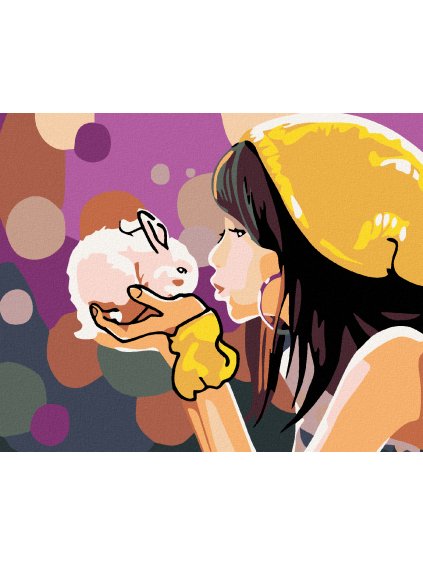 Diamantové maľovanie - DIEVČA S KRÁLIKOM (Rámovanie bez rámu a bez vypnutia plátna, Rozmer 40x50 cm)