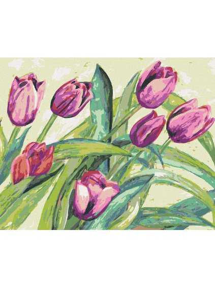Diamantové maľovanie - FIALOVÉ TULIPÁNY (Rámovanie bez rámu a bez vypnutia plátna, Rozmer 40x50 cm)