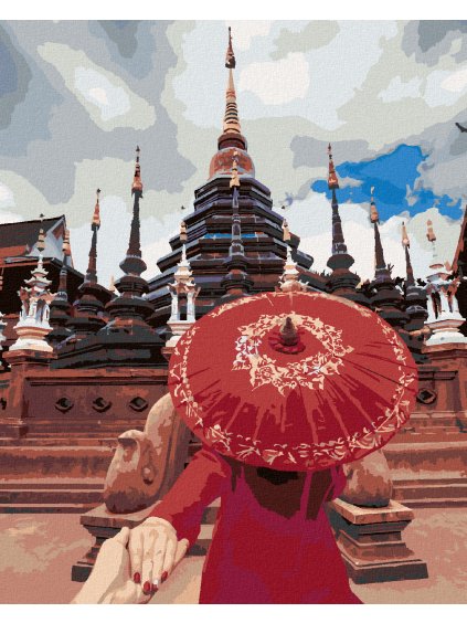 Diamantové maľovanie - ŽENA PRI CHRÁME (Rámovanie bez rámu a bez vypnutia plátna, Rozmer 40x50 cm)