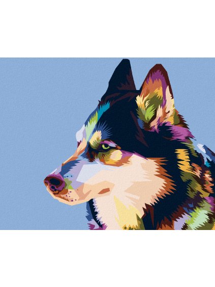 Diamantové maľovanie - FAREBNÝ HUSKY (Rámovanie bez rámu a bez vypnutia plátna, Rozmer 40x50 cm)