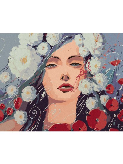 Diamantové maľovanie - ŽENA A VLČIE MAKY (Rámovanie bez rámu a bez vypnutia plátna, Rozmer 40x50 cm)