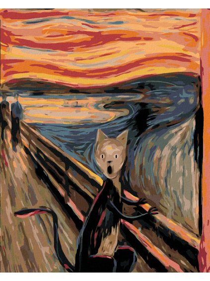 Diamantové maľovanie - VÝKRIK KOCÚRA - INŠPIRÁCIA E. MUNCH (Rámovanie bez rámu a bez vypnutia plátna, Rozmer 40x50 cm)