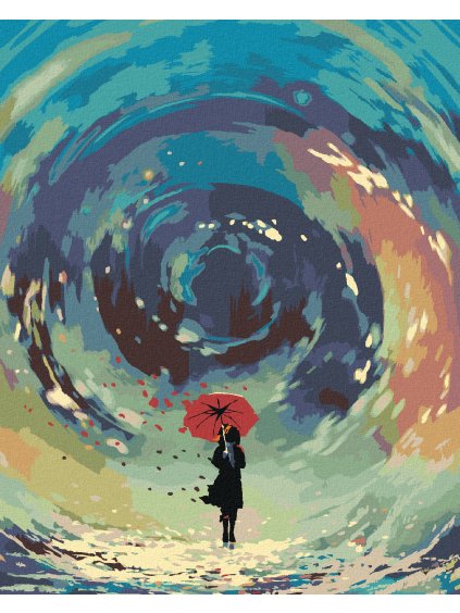 Diamantové maľovanie - ŽENA S DÁŽDNIKOM A VODNÝ VÍR (Rámovanie bez rámu a bez vypnutia plátna, Rozmer 40x50 cm)
