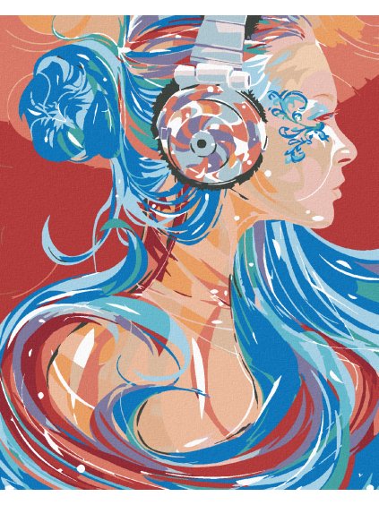 Diamantové maľovanie - ŽENA SO SLÚCHADLAMI V OPOJENÍ HUDBY (Rámovanie bez rámu a bez vypnutia plátna, Rozmer 40x50 cm)