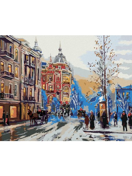 Diamantové maľovanie - ZIMNÁ MESTSKÁ ULIČKA (Rámovanie bez rámu a bez vypnutia plátna, Rozmer 40x50 cm)
