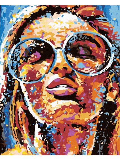 Diamantové maľovanie - ŽENA VO FARBÁCH A OKRÚHLE OKULIARE (Rámovanie bez rámu a bez vypnutia plátna, Rozmer 40x50 cm)