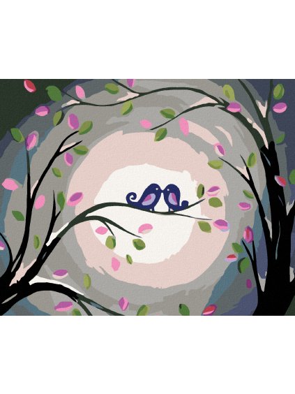 Diamantové maľovanie - ZAMILOVANÉ VTÁČIKY (Rámovanie bez rámu a bez vypnutia plátna, Rozmer 40x50 cm)