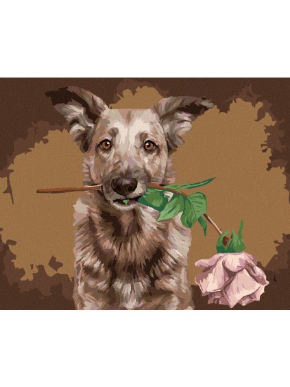 Diamantové maľovanie - VLČIAK S RUŽOU (Rámovanie bez rámu a bez vypnutia plátna, Rozmer 40x50 cm)