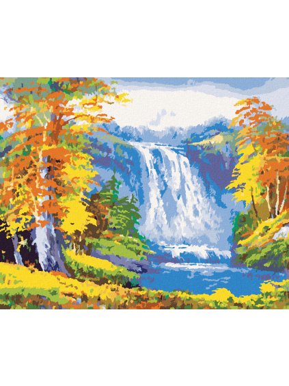 Diamantové maľovanie - VODOPÁD V JESENNOM LESE (Rámovanie bez rámu a bez vypnutia plátna, Rozmer 40x50 cm)