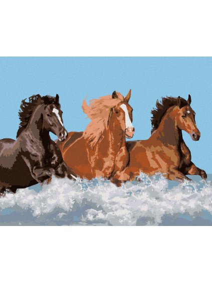 Diamantové maľovanie - TRI KONE VO VODE (Rámovanie bez rámu a bez vypnutia plátna, Rozmer 40x50 cm)