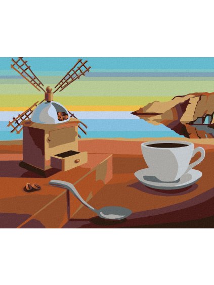 Diamantové maľovanie - SURREALISTICKÁ KÁVA - INŠPIRÁCIA S. DALÍ (Rámovanie bez rámu a bez vypnutia plátna, Rozmer 40x50 cm)