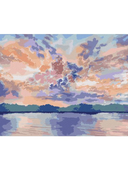 Diamantové maľovanie - TROPICKÉ FIALOVÉ MRAKY (Rámovanie bez rámu a bez vypnutia plátna, Rozmer 40x50 cm)