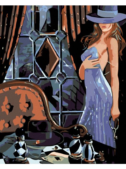 Diamantové maľovanie - ŠACHISTKA V MODROM (Rámovanie bez rámu a bez vypnutia plátna, Rozmer 40x50 cm)