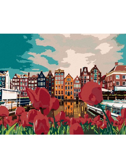 Diamantové maľovanie - TULIPÁNY V AMSTERDAME (Rámovanie bez rámu a bez vypnutia plátna, Rozmer 40x50 cm)