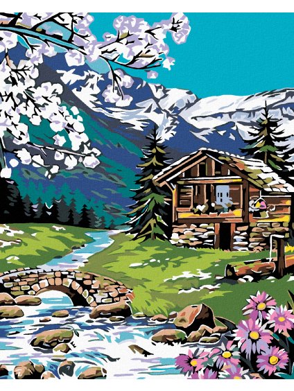 Diamantové maľovanie - ZRUB V HORÁCH (Rámovanie bez rámu a bez vypnutia plátna, Rozmer 40x50 cm)