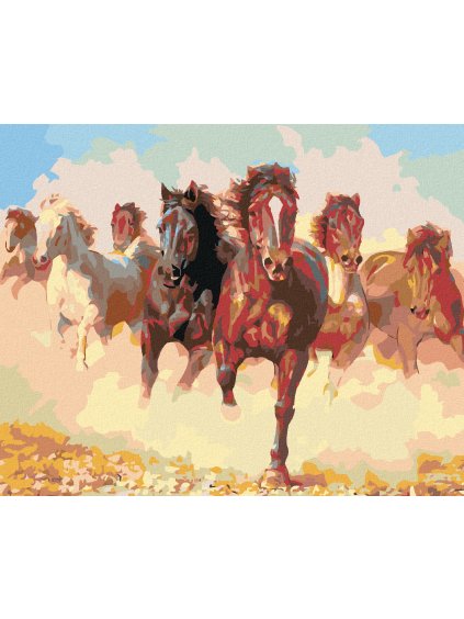 Diamantové maľovanie - STÁDO KONÍ (Rámovanie bez rámu a bez vypnutia plátna, Rozmer 40x50 cm)